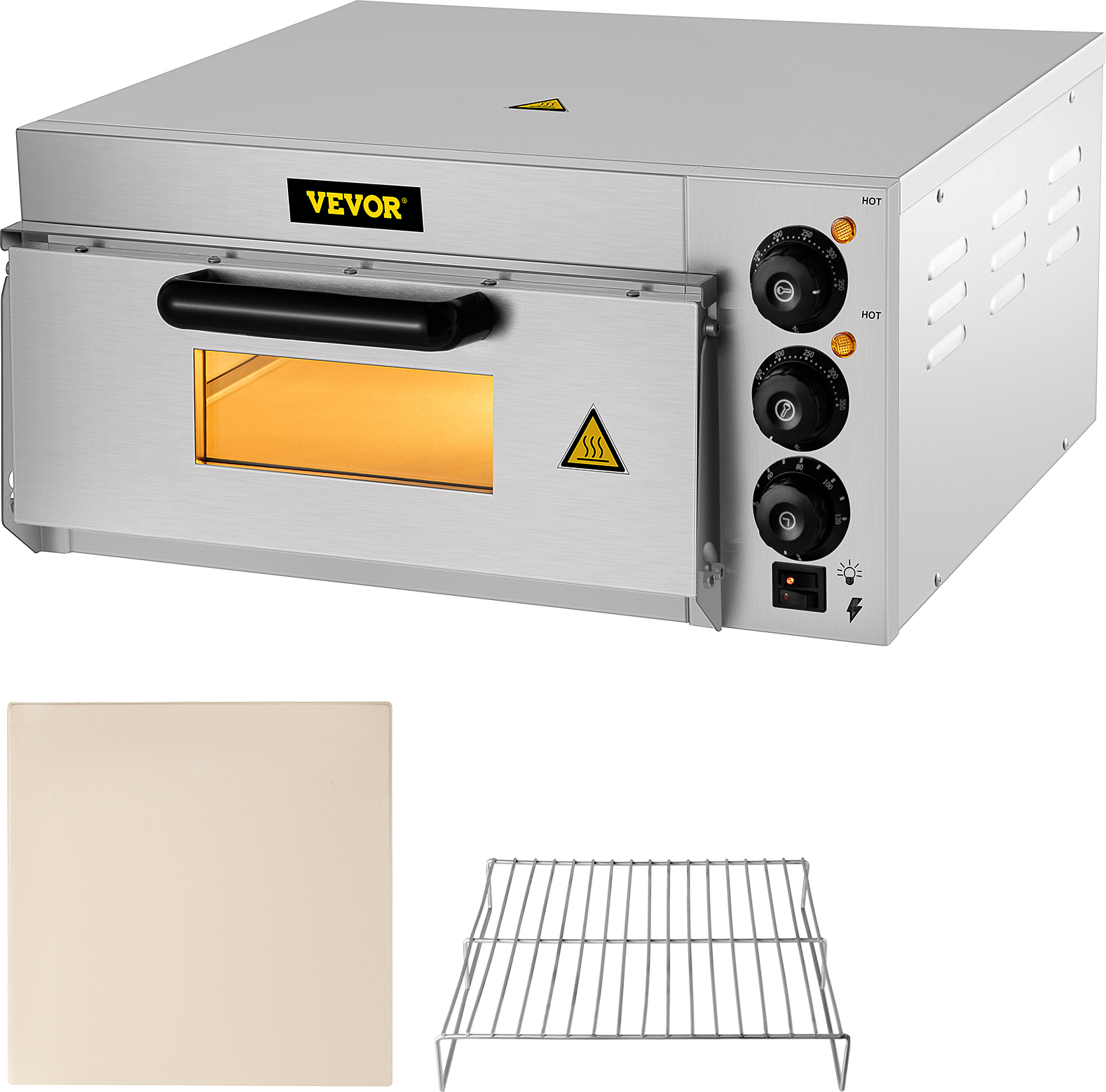 VEVOR Mini Backofen, 36 cm große Professioneller Elektrischer 2000 W Pizzaofen, Zwei Temperatureinstellungen Backofen Gastro, Pizzastein & Regal Gastro Steinbackofen, Brot, Kuchen, Pasteten usw.
