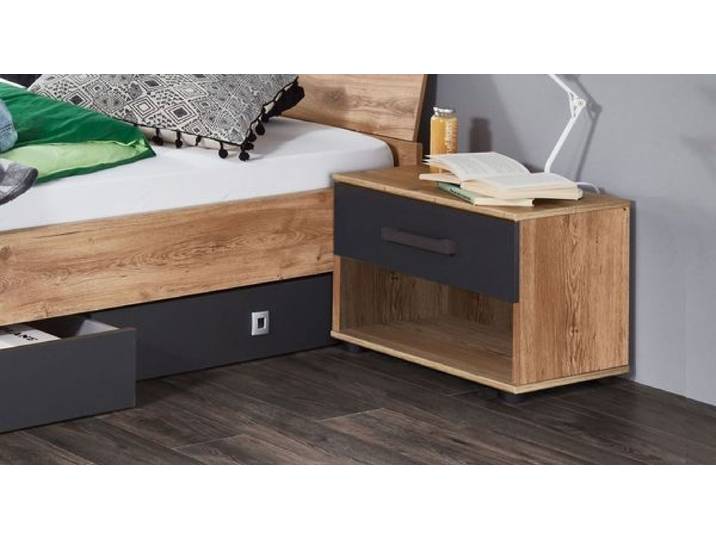 Nachttisch Nolan Eiche Dekor H 38cm H:38cm/B:46cm/T:40cm Dunkelgrau industrial