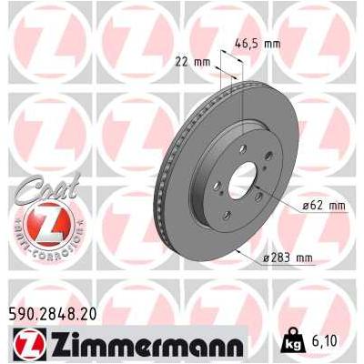 ZIMMERMANN Bremsscheibe 590.2848.20 Vorderachse innenbelüftet 283mm 22mm für TOYOTA