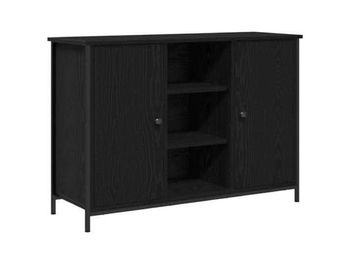 Sideboard Schwarz Eichen-Optik 100 x 35 x 70 cm Rechteckige Form, Holzwerkstoffe mit Metall, Fächer für Ordnung, Innenbereich, Wohnzimmer, Esszimmer, Flur