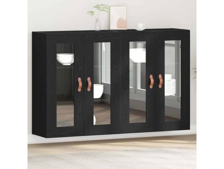 Wandschränke 2 STK. Schwarz Eichen-Optik Holzwerkstoff mit Glastüren, Dekorative Wandschränke mit eleganter Optik für zusätzlichen Stauraum, praktische Wandmontage Schrank
