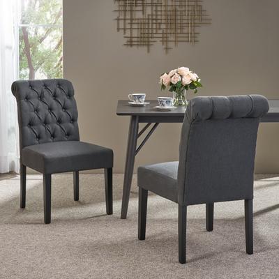 Ostweer Dark Gray Set of 2 Reception Chair Accent Chair with Rolltop Backrest, Lounge Chair Dressing Chair with Wood Legs