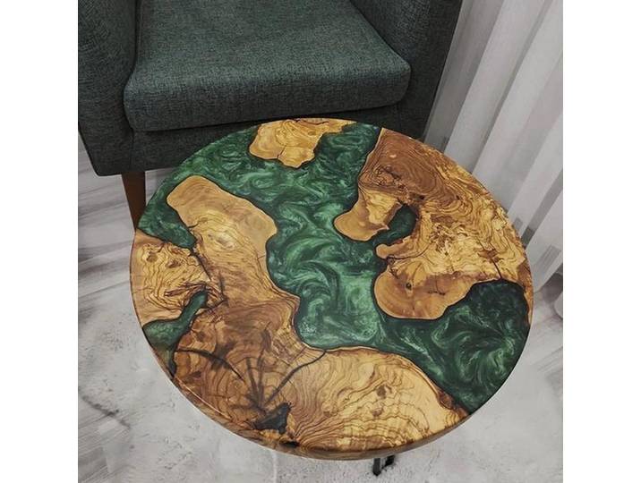 Xlmoebel Couchtisch Moderner Runder Massivholztisch mit edlem Epoxidharz, Made in Europa