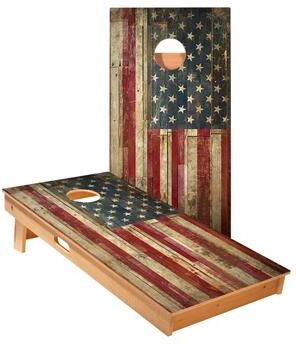 Skip's Garage Rustic American Flag Cornhole Boards