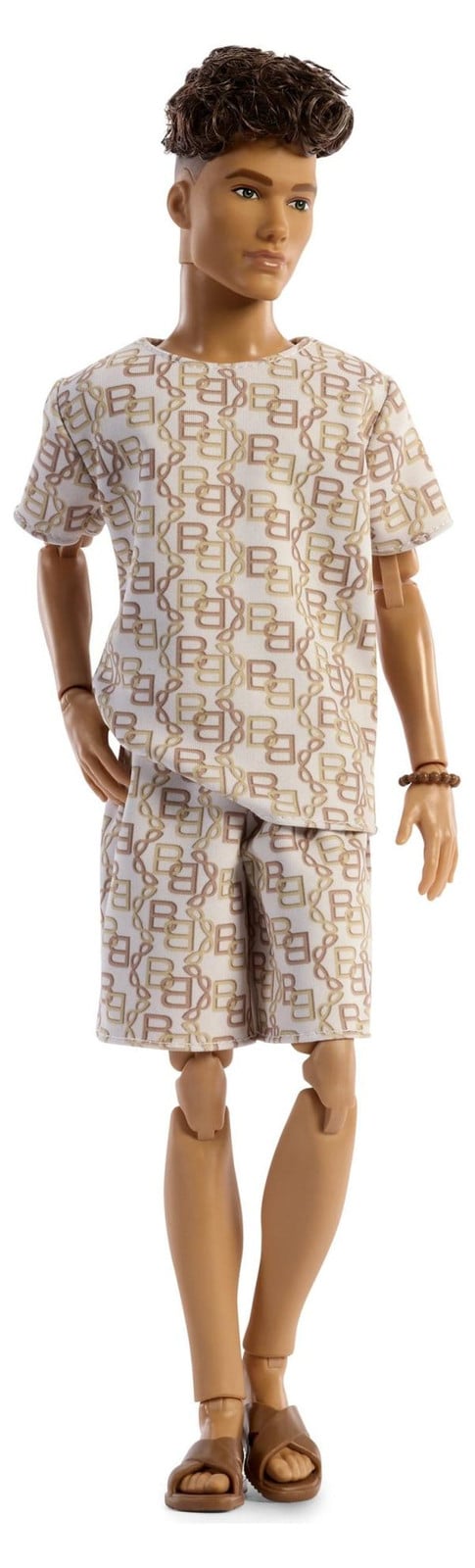 Barbie Basics Model Collector Ken pop met bruin haar, shirt en korte broek