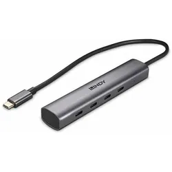Lindy 43384 (USB-C, 4 Ports), Dockingstation + USB Hub, Grau