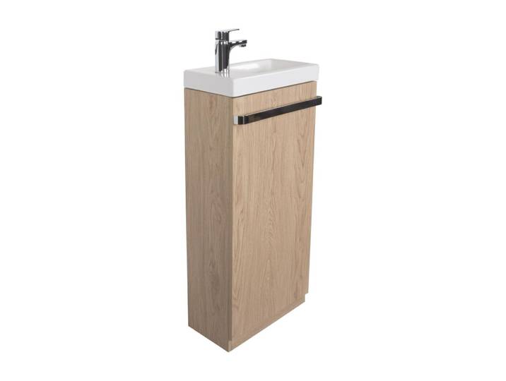 Meuble lave-mains sur pieds décor chêne