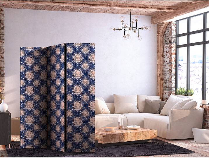 Paravent acoustique motifs soleil Autres Bleu 135 x 172cm