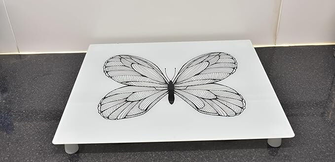 DEENZ 60X52Cm White Butterfly Sketch Universal Hob Cover Plate Tempered Glass Worktop Saver Dishwasher Safe 5Mm All Types of Cookers (Hob Cover 4 Feets) White 60cm W