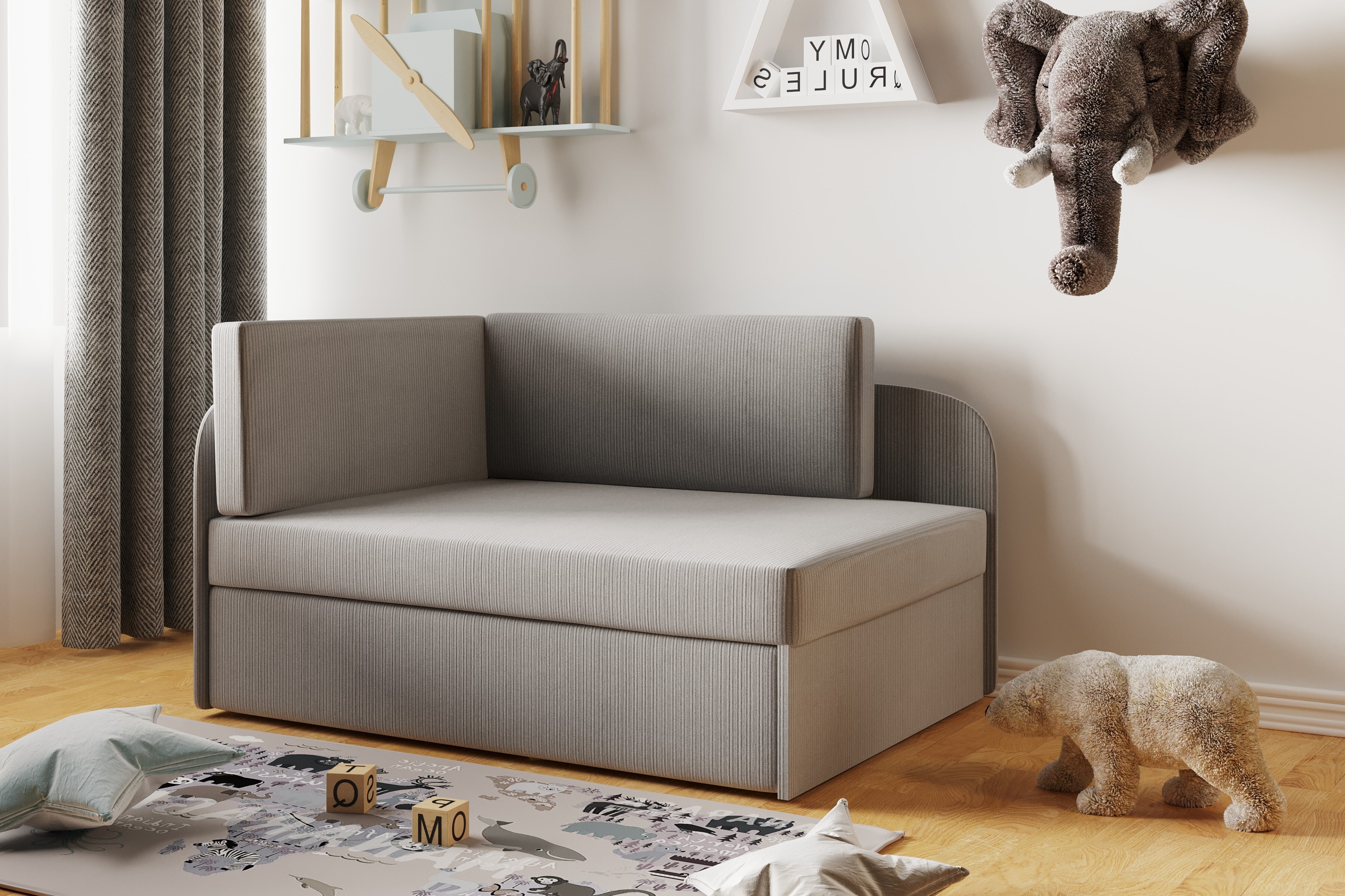 Kaiser Möbel Kinderbett Kindersofa mit schlaffinktion und bettkasten BETTY wachsendes Bett Links Dunkelbeige