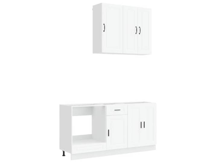 fsahslih Küchenzeile Porto 5-TLG Weiß Küchenschrank Set Holzwerkstoff Modular erweiterbares Möbelset für die Küche mit verstellbaren Füßen und Kippschutz für sicheren Stand.