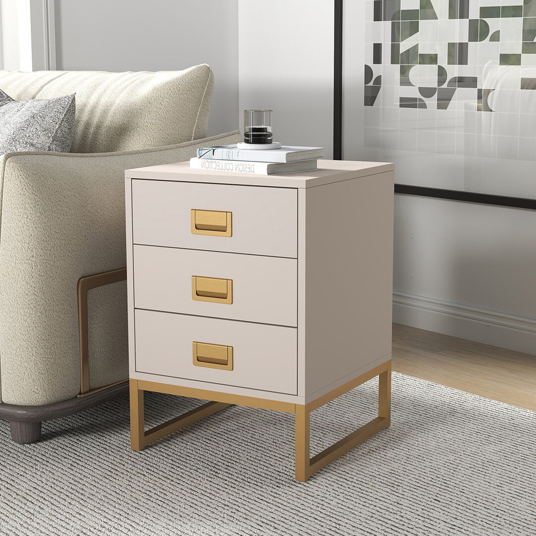 Melody Maison 40cm W Metal Bedside Table Beige;Black 57cm H X 40cm W X 40cm D
