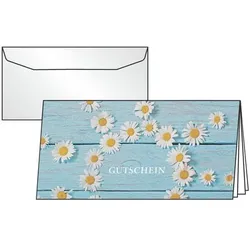 Sigel 10er-Pack Gutscheinkarten mit Umschlägen »Daisy« DIN Lang blau, 22x11 cm
