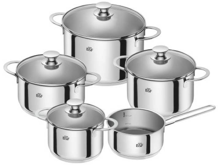 BSF Bordeaux Kochgeschirrset, 5-teilig, induktionsgeeignet, Silber Edelstahl