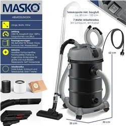 Masko, Industriestaubsauger, Industrie-Staubsauger mit Blasfunktion (Aschesauger, Nass-Trockensauger)
