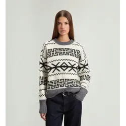 Woolrich für Damen. CFWWKN2066FRUF0573 Weißer Fairisle-Jacquard-Pullover (L), Lässig, Grau, Acryl