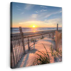LEINWANDBILD Strand - Meer - Düne - Sonnenuntergang - Landschaft Deko Groß 90x90 cm