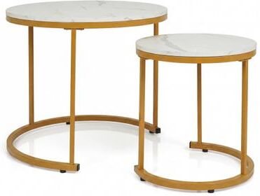 Costway Set of 2 Modern Round Stacking Nesting Coffee Tables-Golden