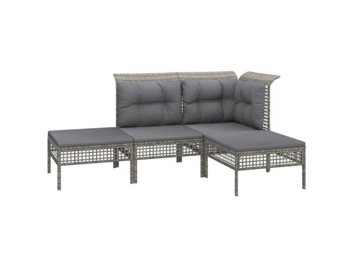 “Winter Sale TOP meuble d'extérieur arrière-cour terrasse Gris - Salon de jardin 4 pcs avec coussins Gris Résine tressée PRO27100
