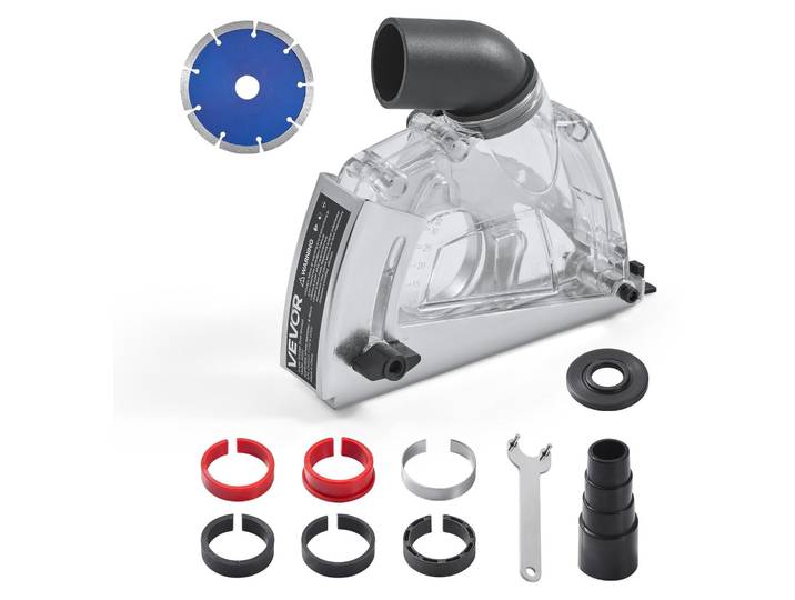 VEVOR Capot d'aspiration pour meuleuse d'angle\, universel 100-125 mm\, capot de protection contre la poussière avec 6 disques de serrage & meule assiette diamantée 125 mm