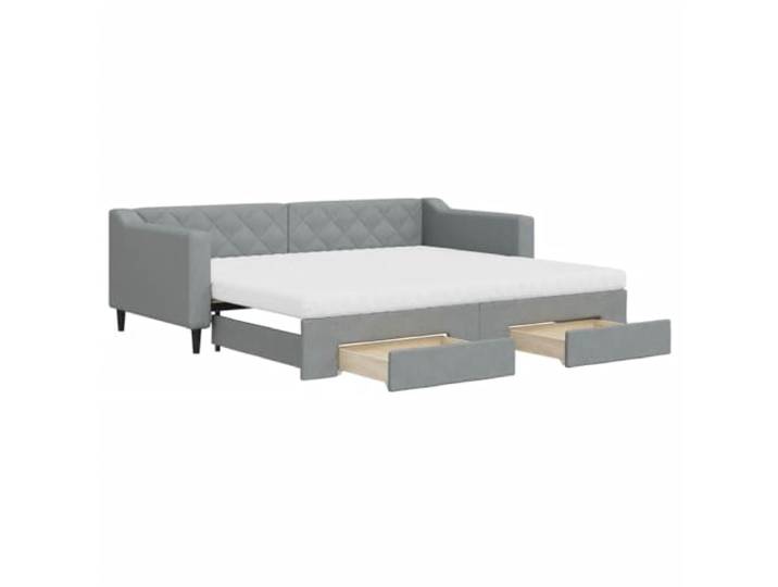 PUGYNBK Schlafsofa, 90 x 200 cm, Hellgrau 2 Schubladen mit Rollen, Schaumstoffmatratzen, Holz- und Metallstruktur, Lattenrost