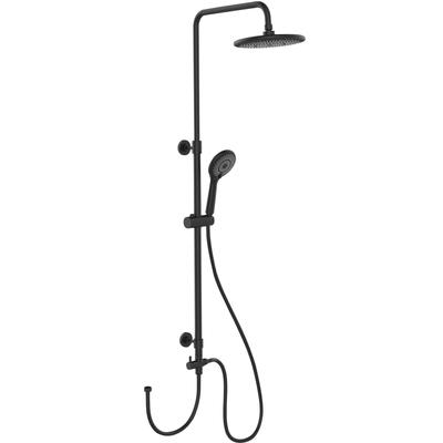Duschsystem WENKO "Watersaving", schwarz, Edelstahl, Brausegarnituren, Chrome, höhenverstellbare Duschstange von 75-120cm