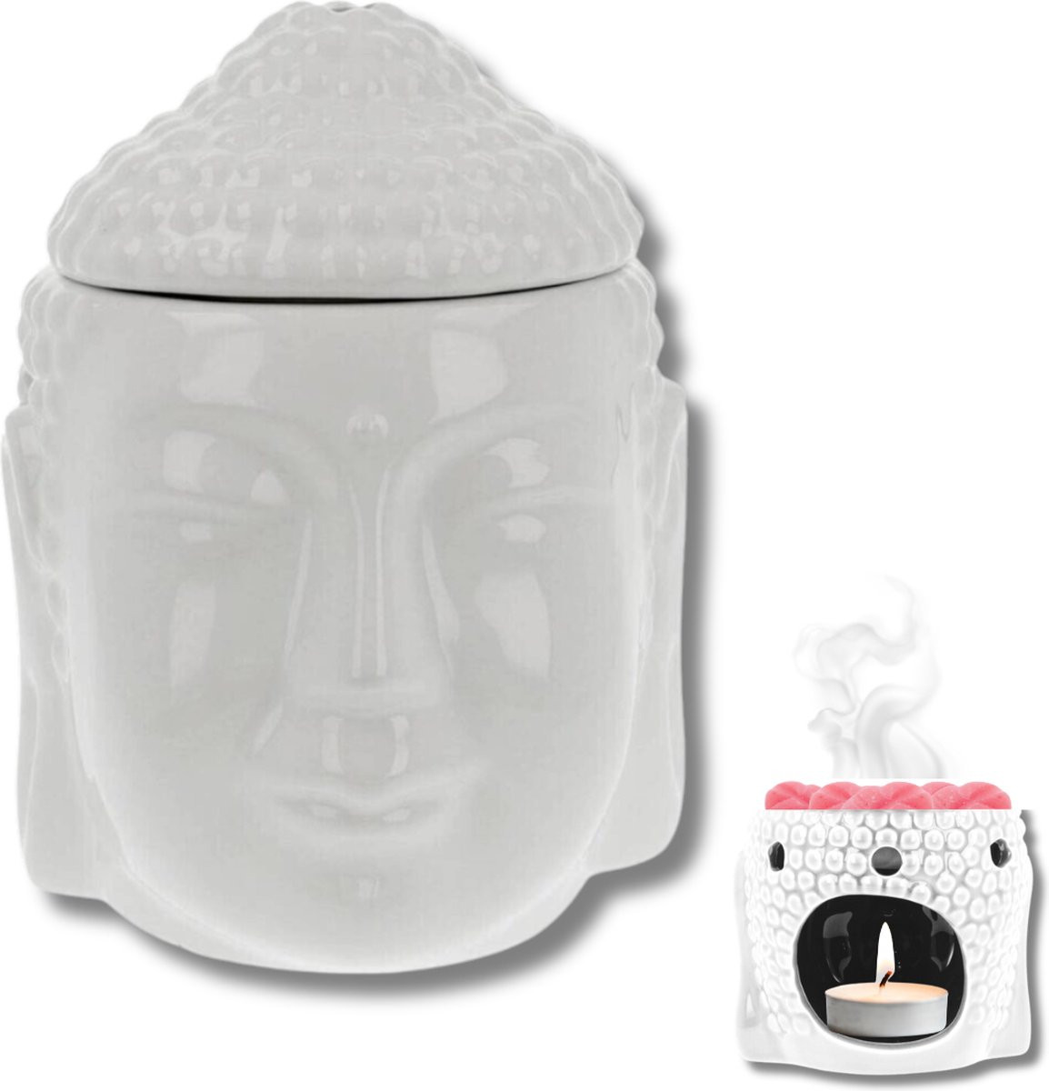 Scentchips Buddha Hoofd Waxbrander en Geurbrander voor Wax Melts en Essentiële Oliën - Wit