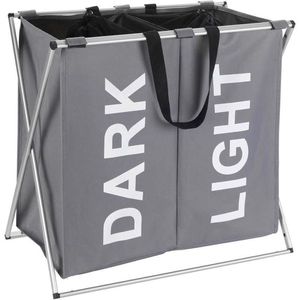 Wenko Wäschekorb Duo Grau, mit 2 Fächern, aus Polyester, faltbar, 59 x 57 x 38 cm, 120 Liter