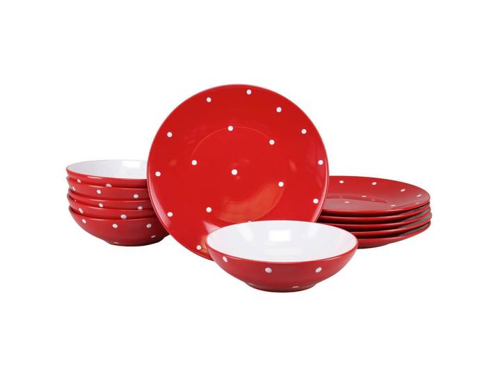 Tafelservice Polka Dots Rot/Weiß, 6 Pers., 12-teilig