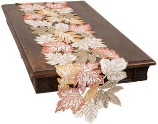 Manor Luxe Autumn Leaves Embroidered Cutwork 16 by 36-Inch Table Runner - 1636