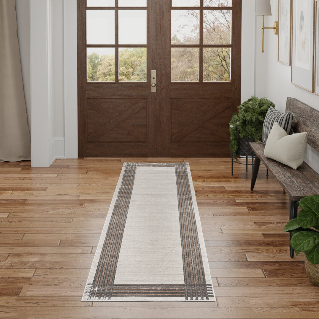 Ebern Designs Mahim Area Rug Ivory/Silver Runner 69 x 229cm