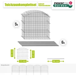 POWERTEC GARDEN 11tlg. Teichzaun Oberbogen, ca. 390 x 78,5 cm - Anthrazit