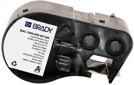 Brady M4C-1000-595-WT-BK fita de vinil preto sobre branco 25,4 mm x 7,62 m