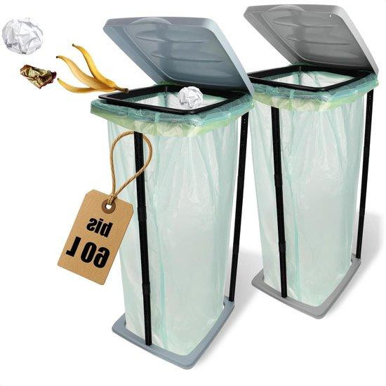 COM-Four Afvalzakhouder met deksel en verstelbare hoogte, 60 liter, pastelkleuren