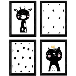 POSTER Set mit 4 Katze und girafa Tiere A3 Rahmenlos