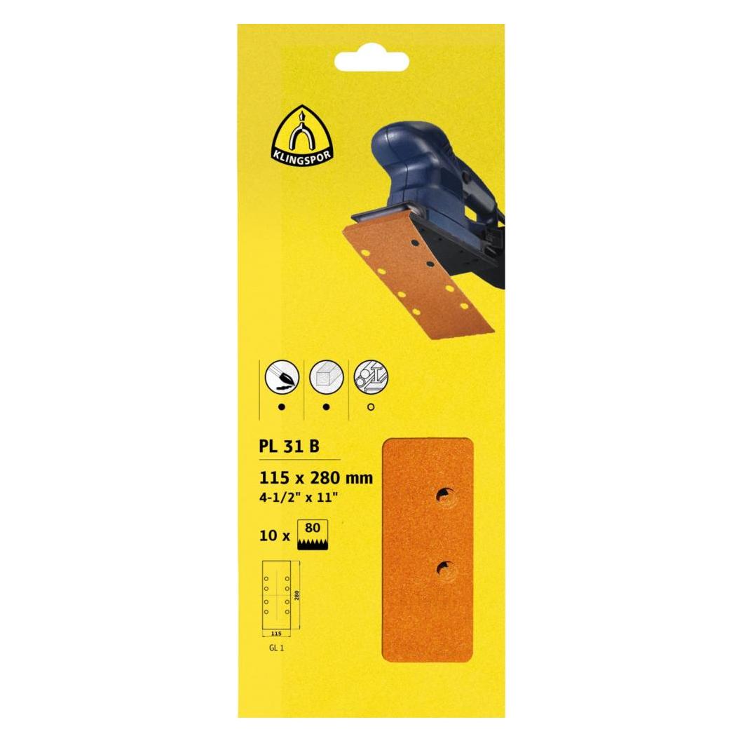Klingspor PL 31 B Streifen, 93 x 230 mm Korn 120 Lochform GL9, SB-verpackt im Reiter (120) (55231345)