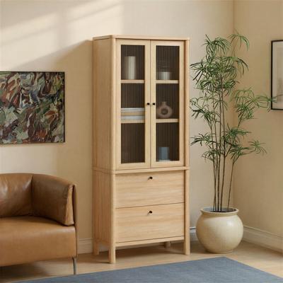 Walker Edison Modern Fluted Glass Bookshelf Cabinet with Drawers