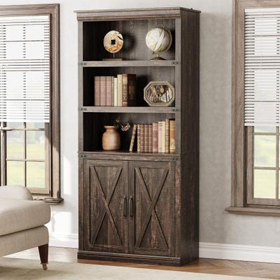 Garvee "68.7"" Farmhouse 5-Tier Bookcase w/ Cabinet & Doors"