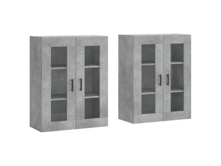 Kaorsrow Wandschrank 2er Set Betongrau mit Glastür Holzwerkstoff Platzsparende Hängeschränke für Wohnzimmer und Flur mit eleganten Vitrinentüren aus Glas und reichlich Staufläche.