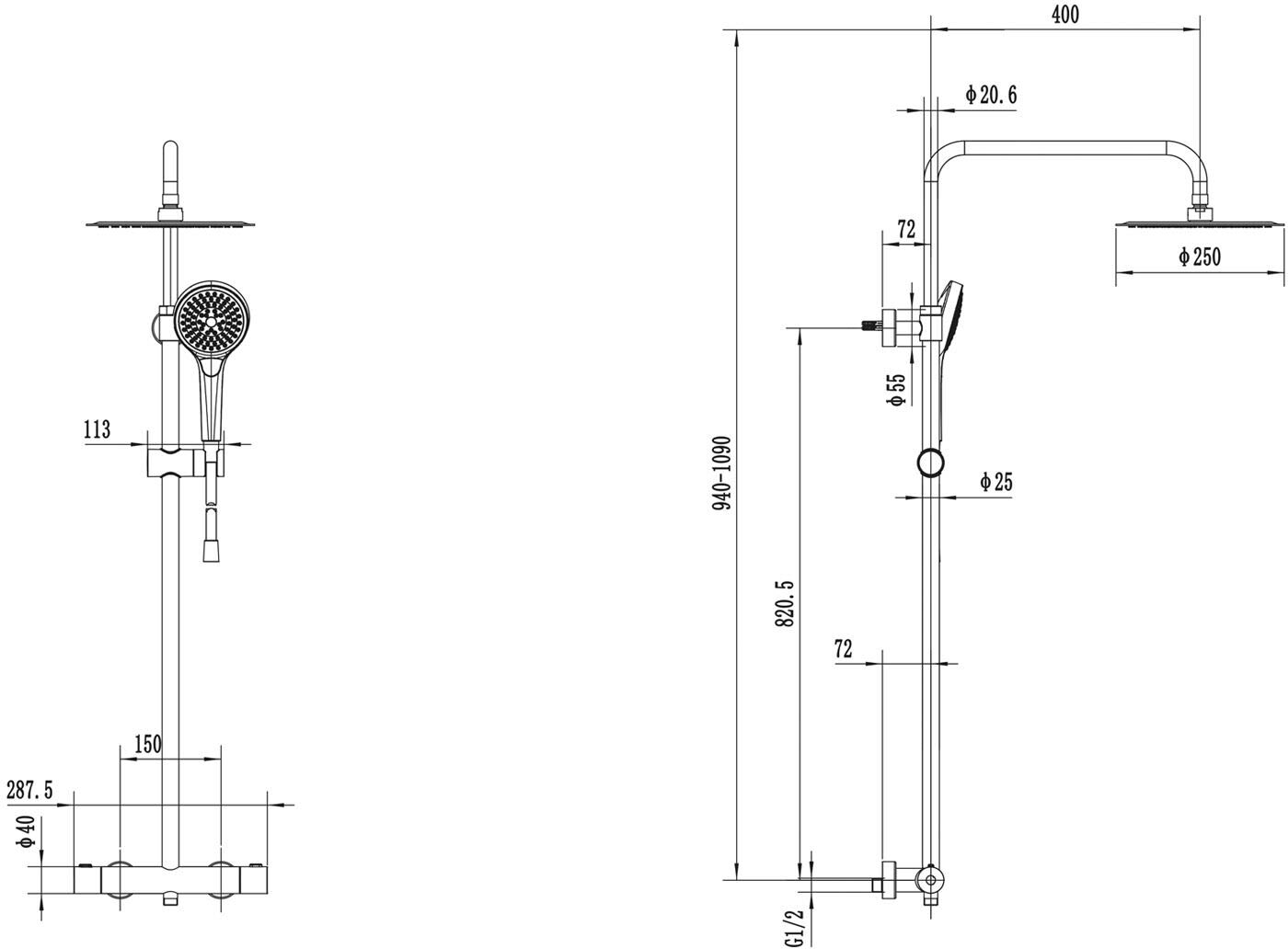 Villeroy & Boch Taro Duschsystem mit 3 Funktionen für Wandmontage