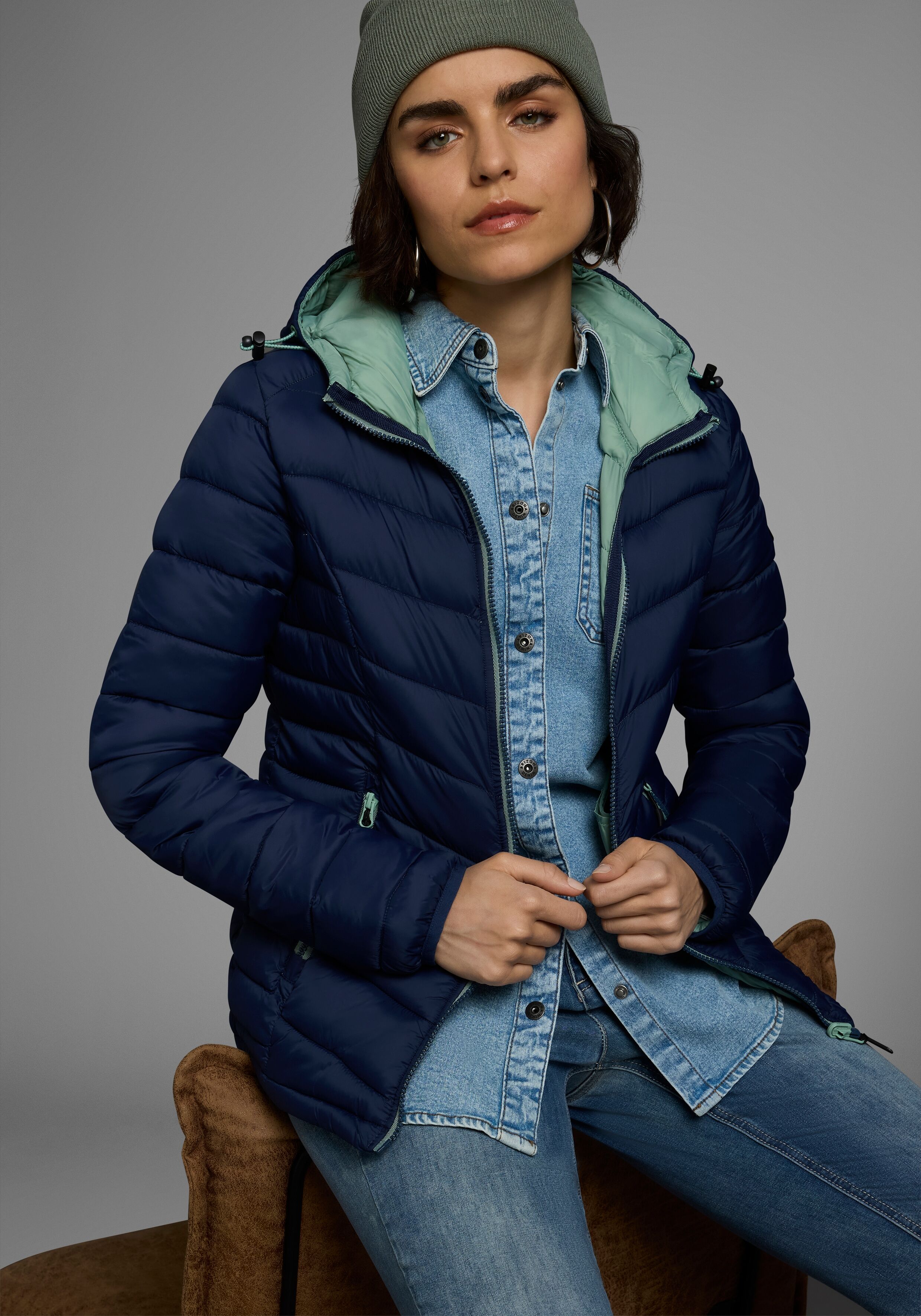 Steppjacke POLARINO, Damen, Gr. 42, blau (navy), Web, Obermaterial: 100% Polyamid. Futter: 100% Polyamid. Wattierung: 100% Polyester, eingefasste Kante, Jacken Steppjacke, Übergangsjacke für kühle Tage, aus leichtem Webmaterial navy 42