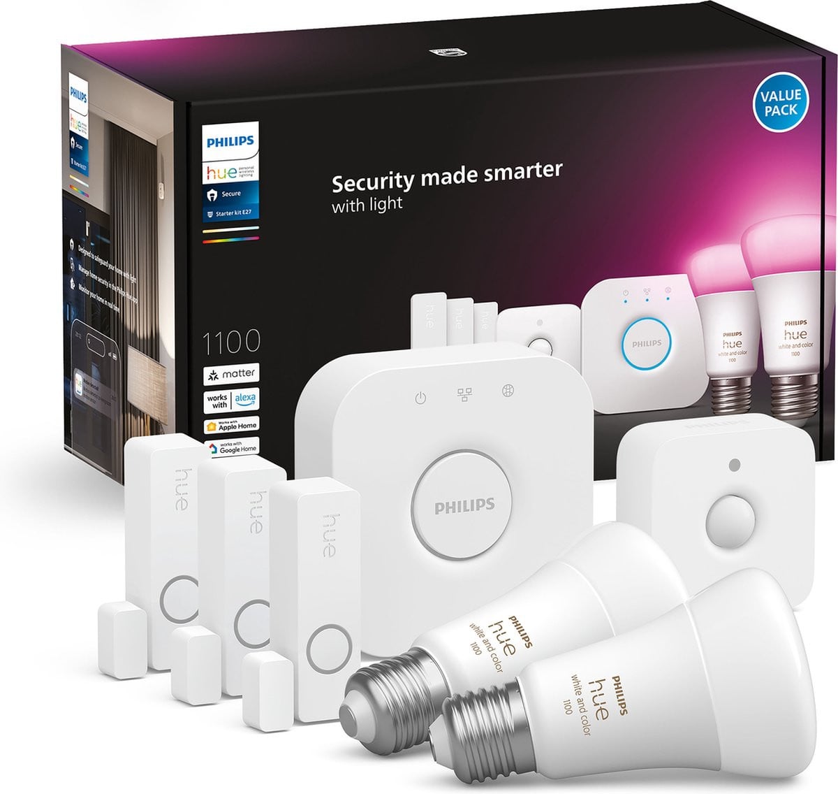 Philips Hue Secure starterkit met wit en gekleurd licht E27