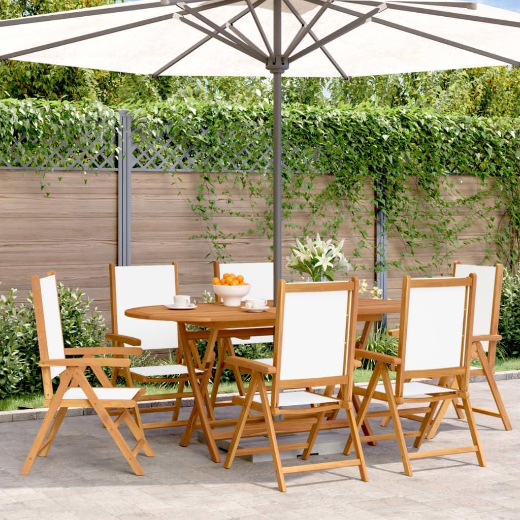Gartenstuhl Verstellbar 6 STK. Cremeweiß Stoff und Massivholz,Möbel,Gartenmöbel,Gartensitzmöbel,Gartenstühle,45.6KG,3214539