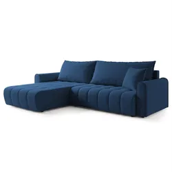 ECKSOFA FRIGA Blau Strukturstoff mit Schlaffunktion