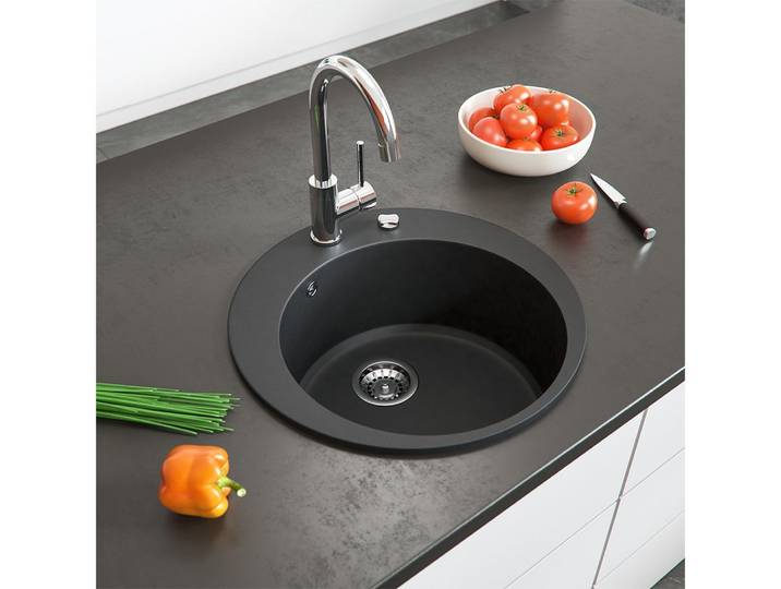 Bergstroem Granitspüle, Schwarz, 50.5 x 50.5 cm Rund, Rund, 50.5/50.5 cm, Resistent gegen chemische Substanzen, (1 St)