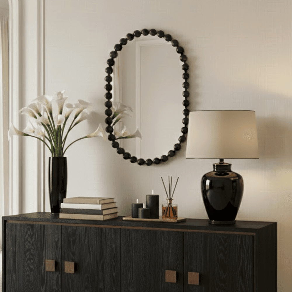 Allure Black Oval Beaded Wall Mirror