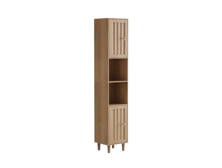 Colonne de Salle de Bain Chêne 169cm - Meuble Étroit 2 Portes & Niche