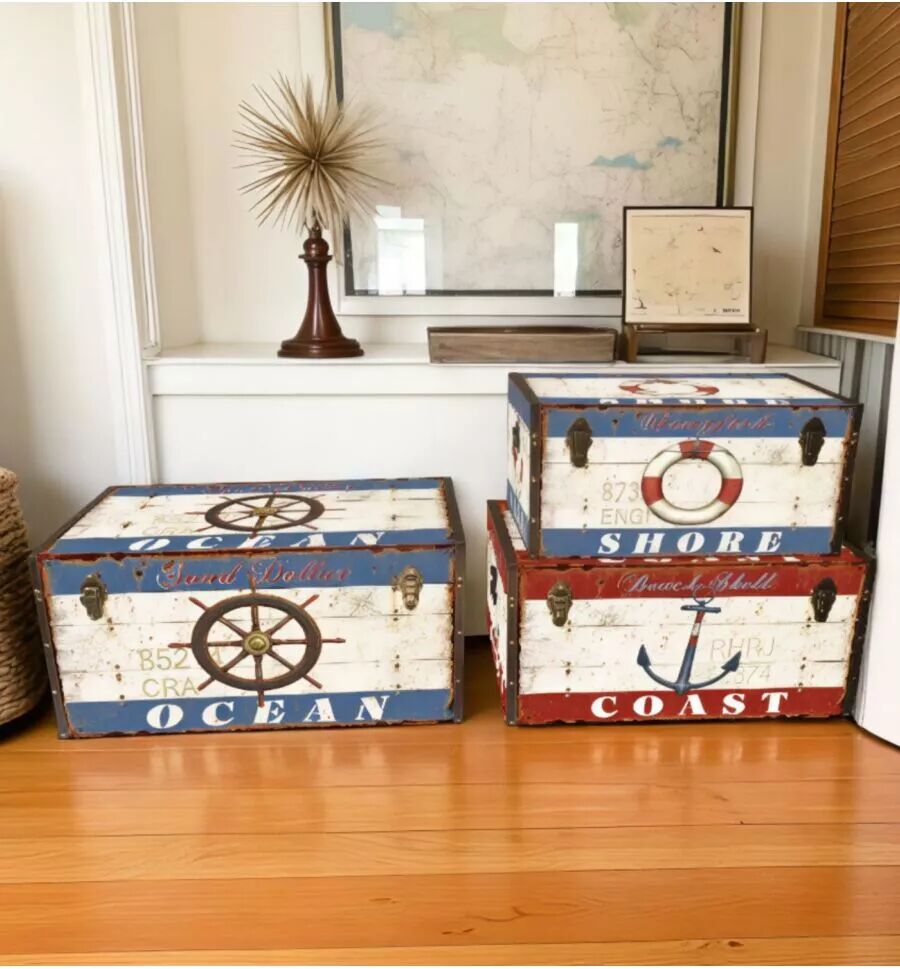 BellaHome BAULE SMALL 51X29.5X32.5 LEGNO E ECOPELLE OCEAN