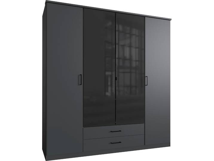 Drehtürenschrank WIMEX Soest , schwarz (graphit, glas schwarz), B:180cm H:198cm T:58cm, Holzwerkstoff, Schränke, Drehtürenschrank, mit Farbglas-Tür, wahlweise 135 oder 180cm breit