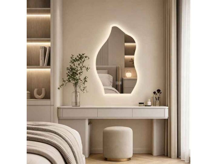 Miroir LED Irrégulier 50x70 cm Miroir de Salle de Bain Design Intelligent Anti-buée Lumineux Tactile